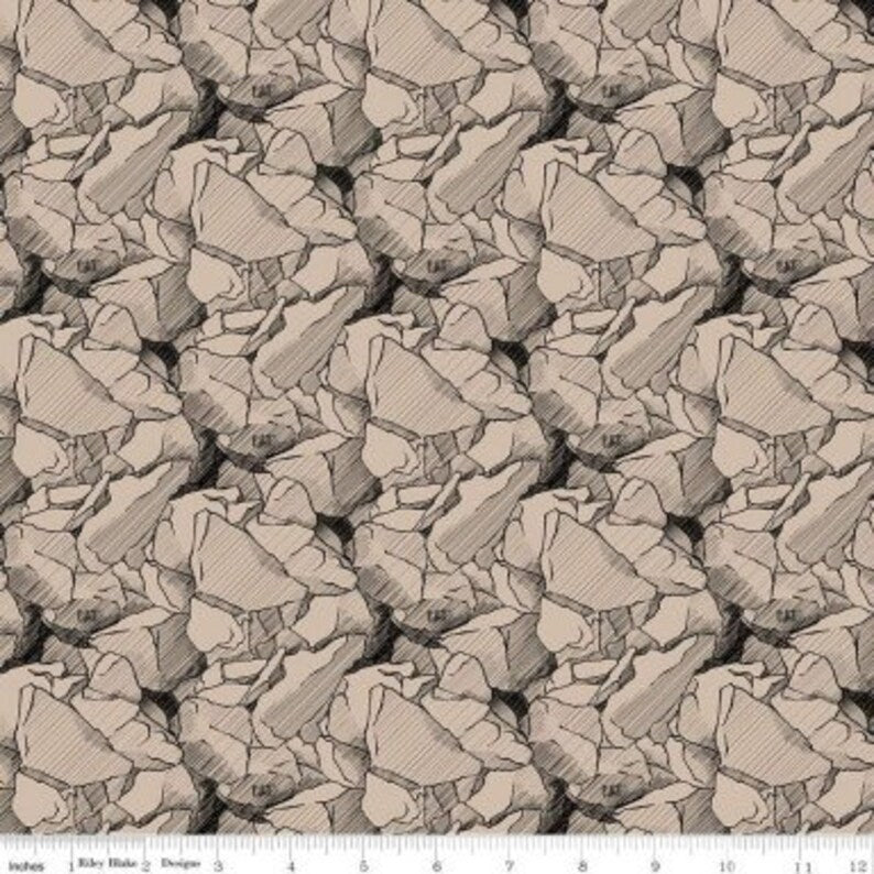 CAT Rocks 1/2 Yard, C9101 Tan Riley Blake, Rocks Earth Equipment Caterpillar Landscape Fabric