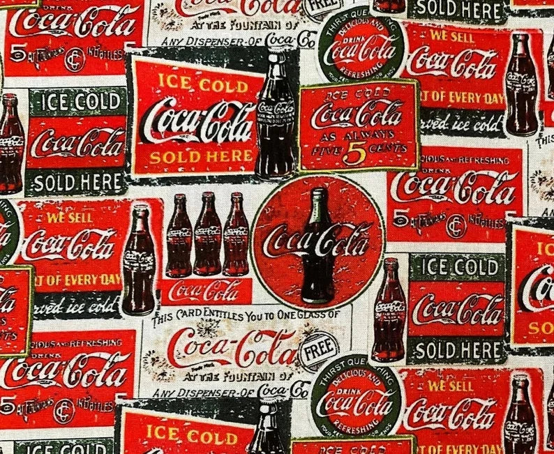 Coca Cola Fabric 1/2 Yard, 10146 Sykel Enterprises, Vintage Coke Quilt Wall Hanging Placemats Table Runner