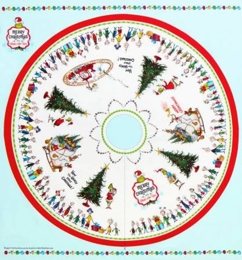Grinch Tree Skirt Panel 44"x46", Christmas Tree Skirt Fabric Panel Tree Skirt Panel Holiday 46in repeat # ADE20277223