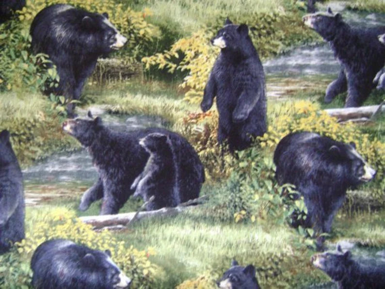 Black Bear Fabric 1/2 Yard, CP59986 Basic Black Scenic by Wild Wings, Black Bear Quilt Wall Hanging Table Runner Placemats