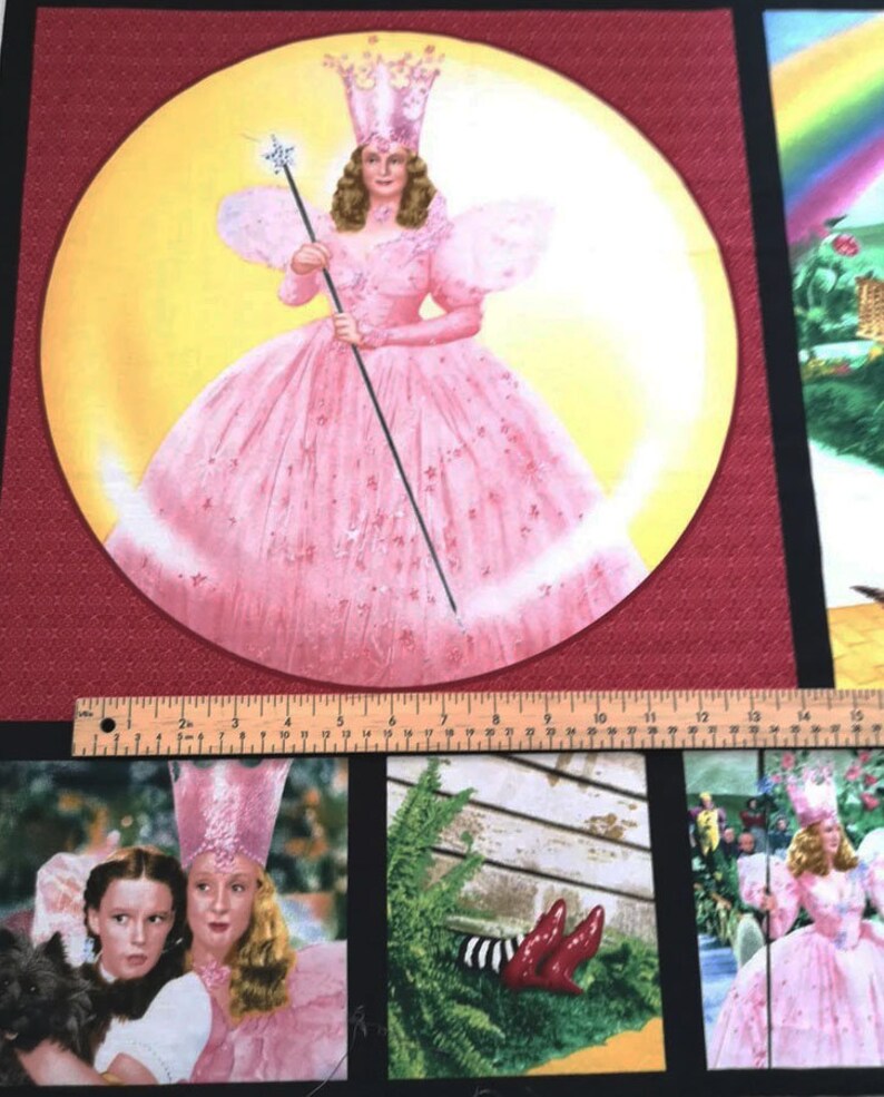 Wizard of Oz Quilting Cotton Panel 23"x44", The Wizard of Oz Fabric Panel - By Judy Garland as Dorothy - Quilting Treasures // Glinda