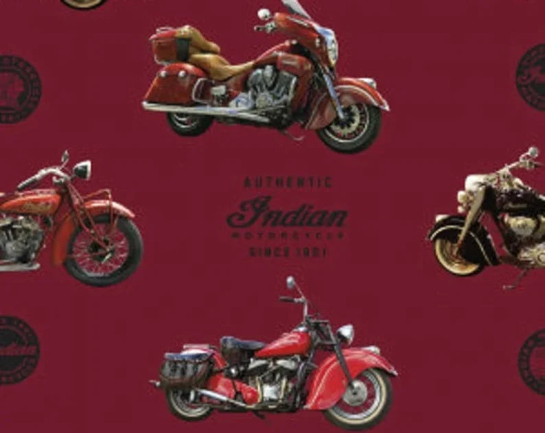 Indian Motorcycle Fabric 1/2 Yard, C7380 Riley Blake, Indian Motorcycle Bed Blanket Quilt Wall Hanging Riding, RARE FIND