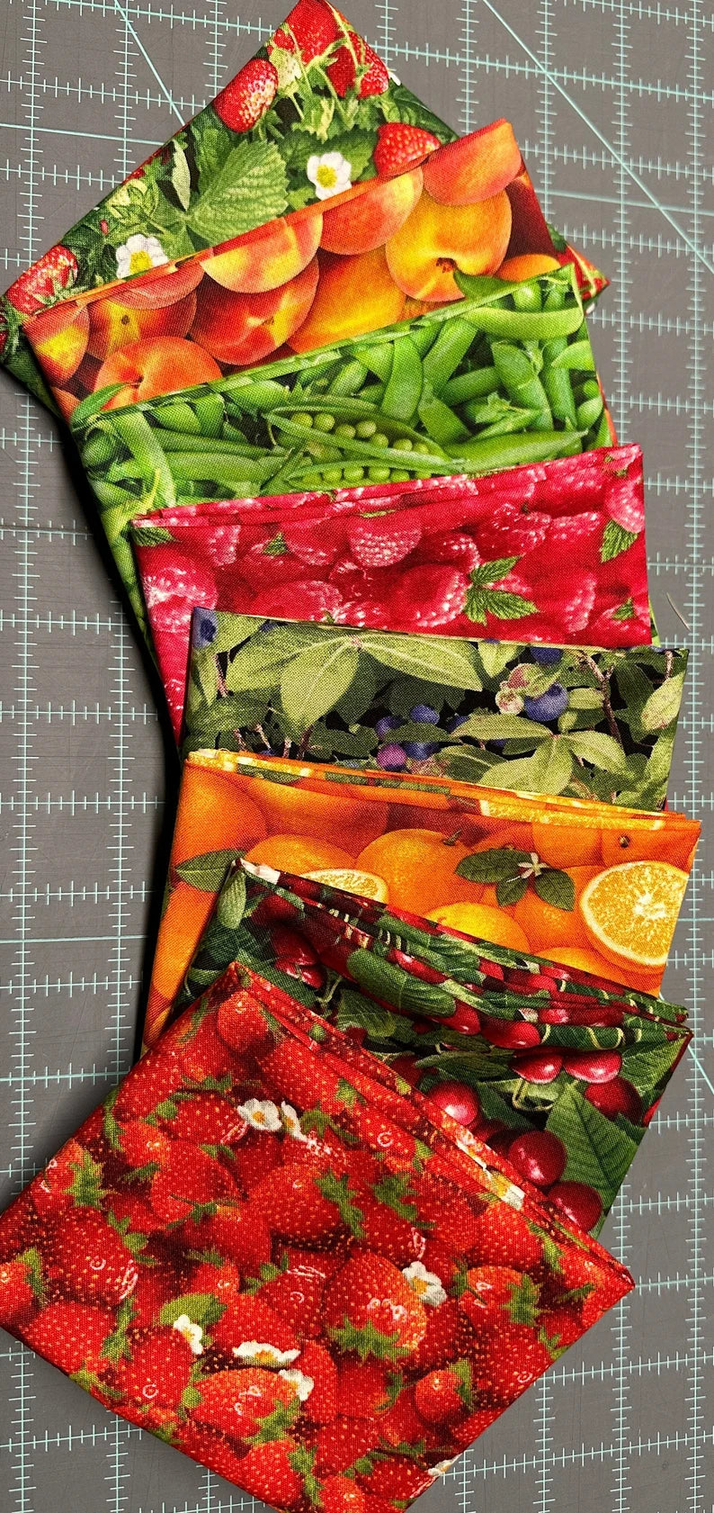 Food Fabric, Sold by Fat Quarters Pack or Individually, Elizabeth Studios Food Fabric, Fruit Quilt