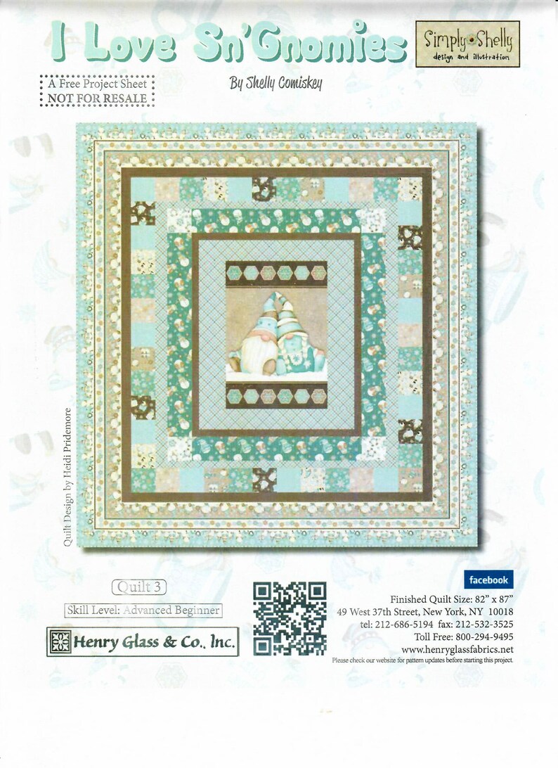 Quilt Kit Flannel, I Love Sn' Gnomies 82"x87", Henry Glass, Gnome Bed Quilt Gifts Blanket Queen Twin Double