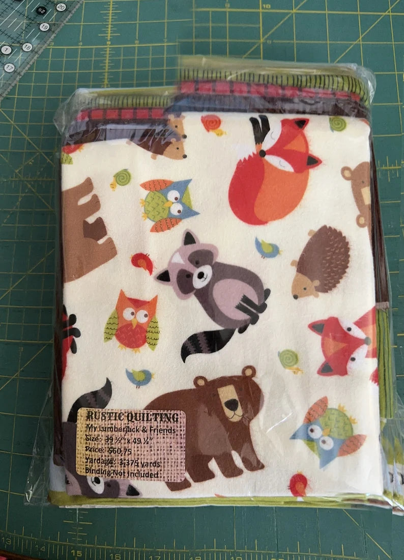 Quilt Kit 39"x49", My Lumberjack & Friends, Northcott Lumberjack Flannel, Crib Gift Quilt Toddler Quilt Bed Quilt Boy Quilt