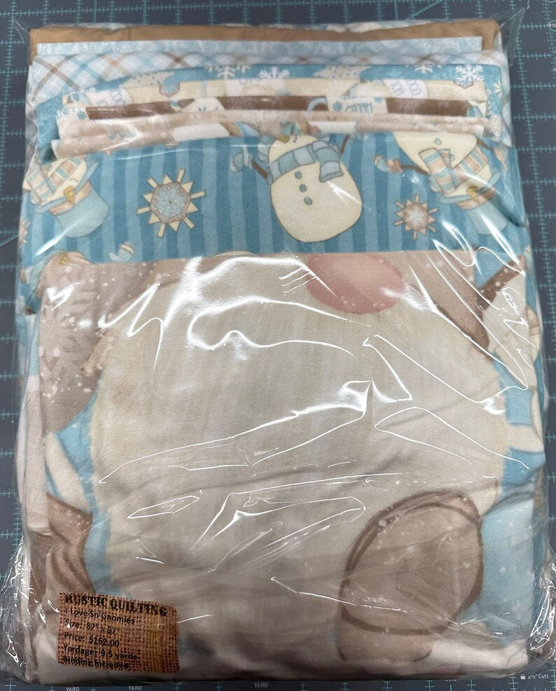 Quilt Kit Flannel, I Love Sn' Gnomies 82"x87", Henry Glass, Gnome Bed Quilt Gifts Blanket Queen Twin Double