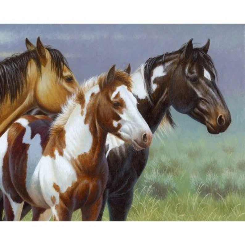Paint Horse and Foal Panel 36"x44", JQ-0126-1C-1 Multi - JQ Licensing - David Textiles, Horse Gift Bed Quilt Queen Foal