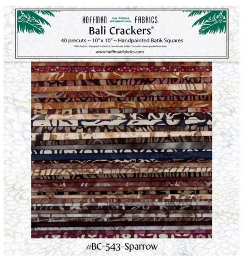 Sparrow Bali Crackers 10"x10", BC-543, 40 Precut Ten Inch Pieces, Hoffman Batik #BC-294-Sandpiper, Handpainted Batik Squares, RARE