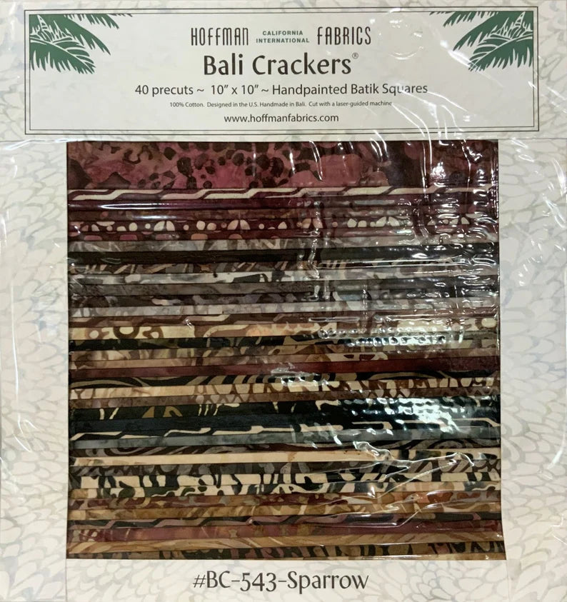 Sparrow Bali Crackers 10"x10", BC-543, 40 Precut Ten Inch Pieces, Hoffman Batik #BC-294-Sandpiper, Handpainted Batik Squares, RARE