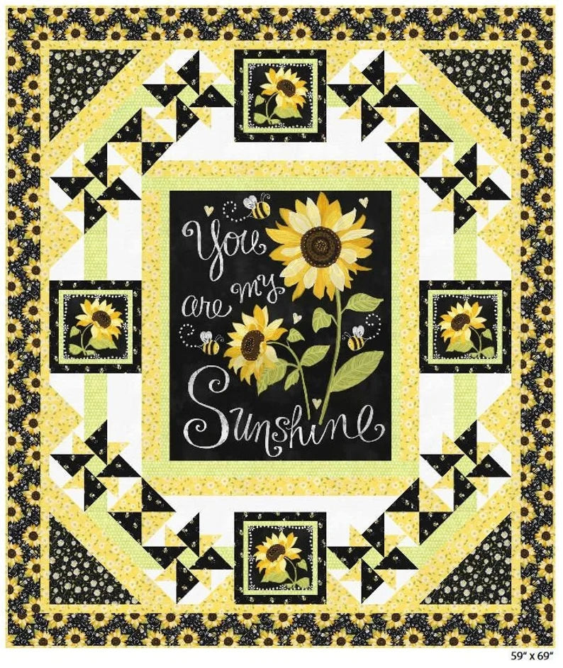 RARE Quilt Kit 59"x69" Sunny Garden, You are my Sunshine fabrics by Timeless Treasures, Sunflower bees Gifts Bed Quilt Home Decor