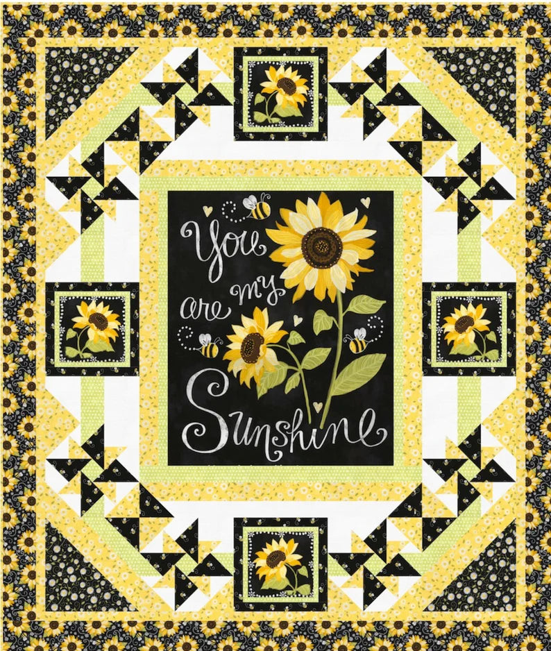 RARE Quilt Kit 59"x69" Sunny Garden, You are my Sunshine fabrics by Timeless Treasures, Sunflower bees Gifts Bed Quilt Home Decor