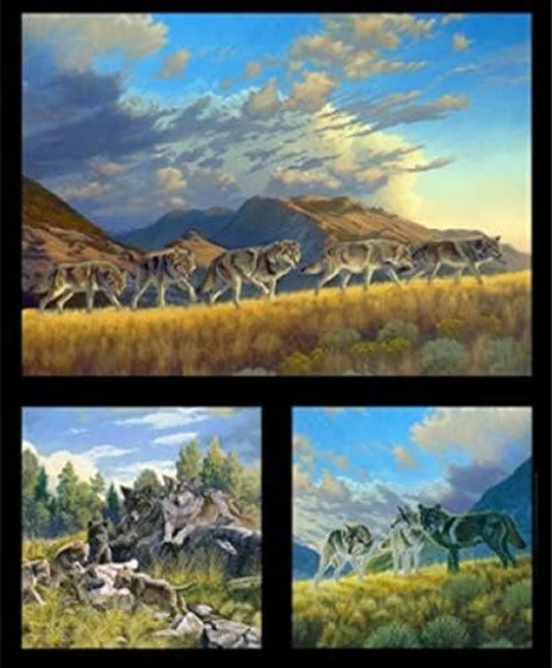Wolves Fabric Panel 23"x44", 5017 Elizabeth's Studio Fabrics, Digitally Printed