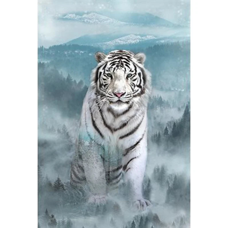 RARE White Tiger Fabric Panel 28"x43",4564-190 by Hoffman, Tiger Gift Bed Quilt Blanket Wall Hanging Queen King