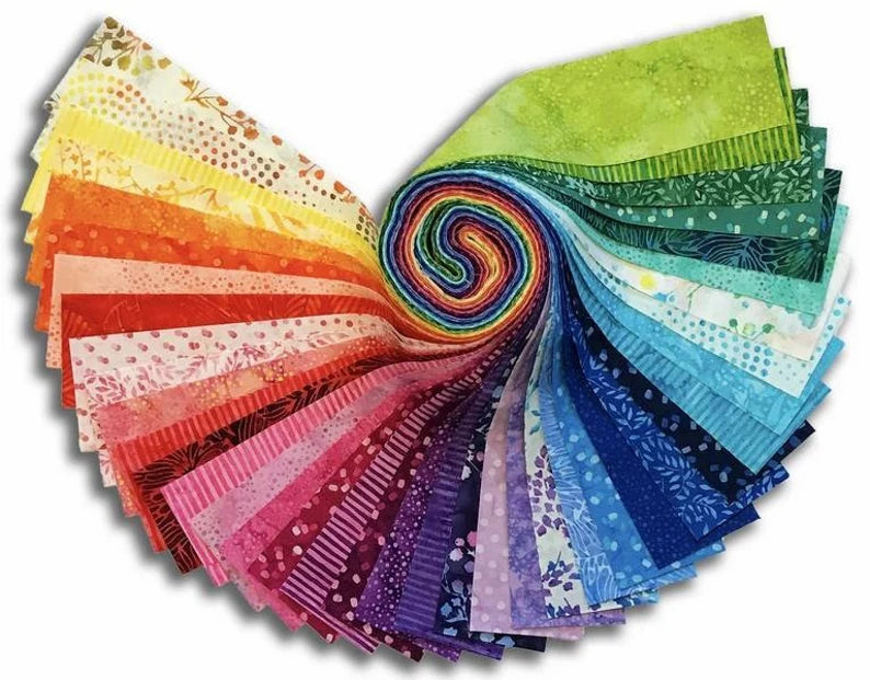 Over The Rainbow Bali Pop, #BP-181 Rainbow by Hoffman, 40 different batik fabric strips, Batik quilt placemats table runner