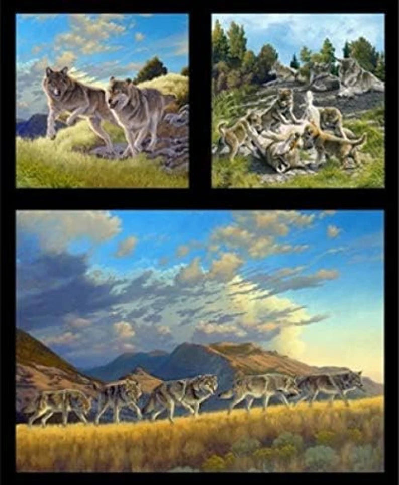 Wolves Fabric Panel 23"x44", 5017 Elizabeth's Studio Fabrics, Digitally Printed