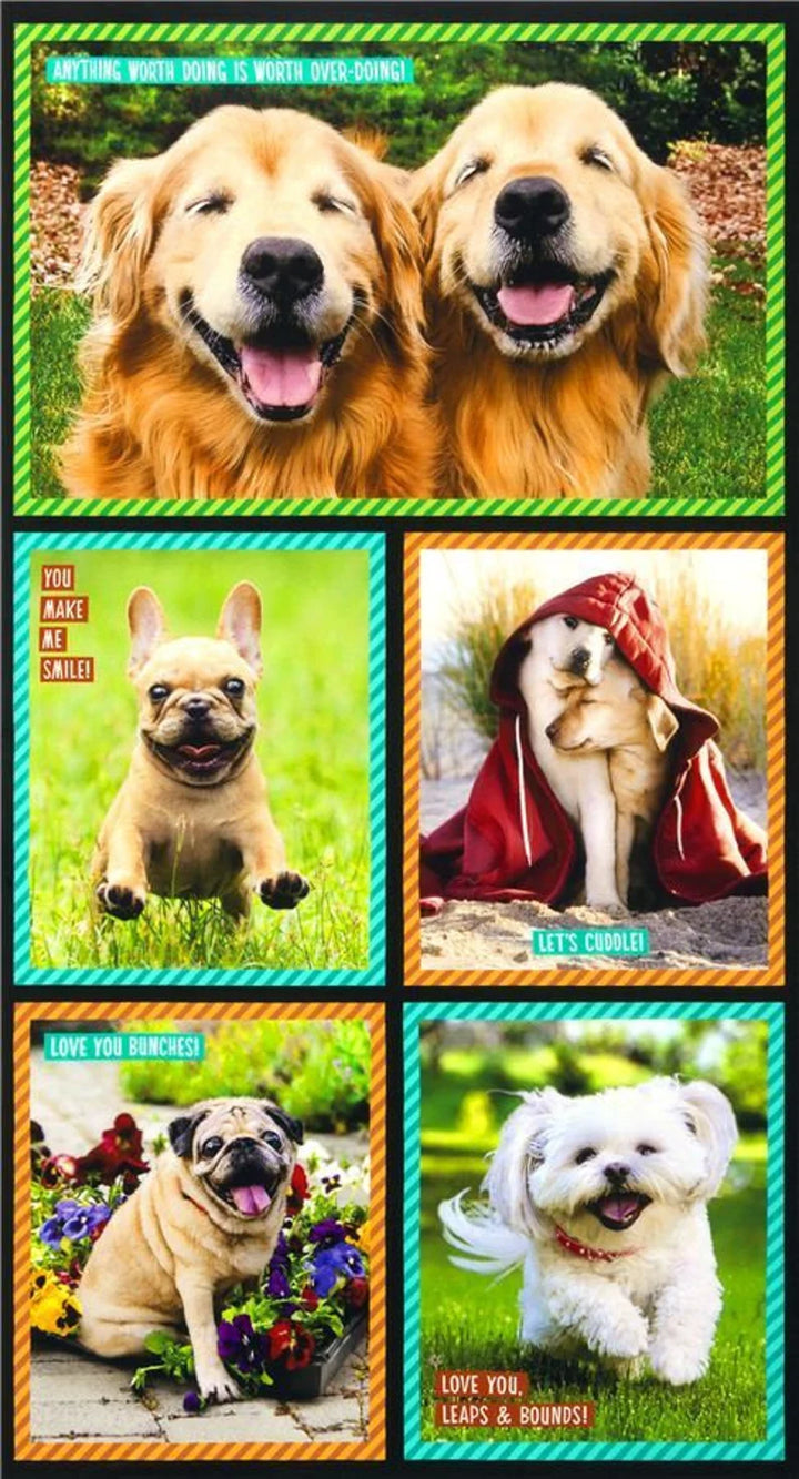 Dog Fabric Panel 23"x43", I Ruv You! by Robert Kaufman, Dog Gifts Bed Quilt Wall Hanging Bulldog Maltese Pug Golden Retriever Labrador