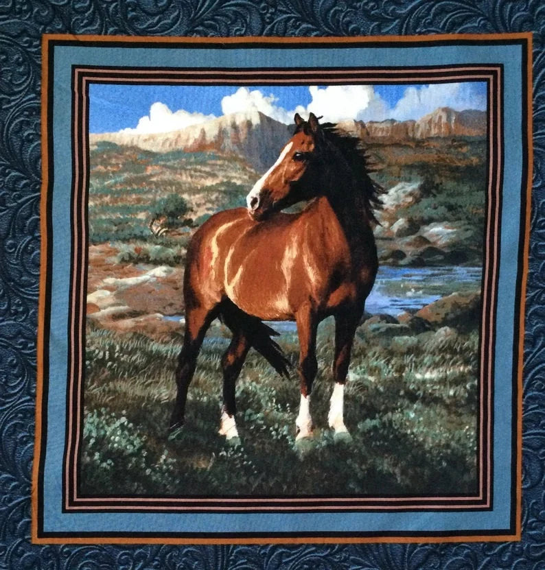 Horse Pillow Panel 36"x43", CP62550 Rhapsody West Fabric Panel, 4 separate Horse pictures