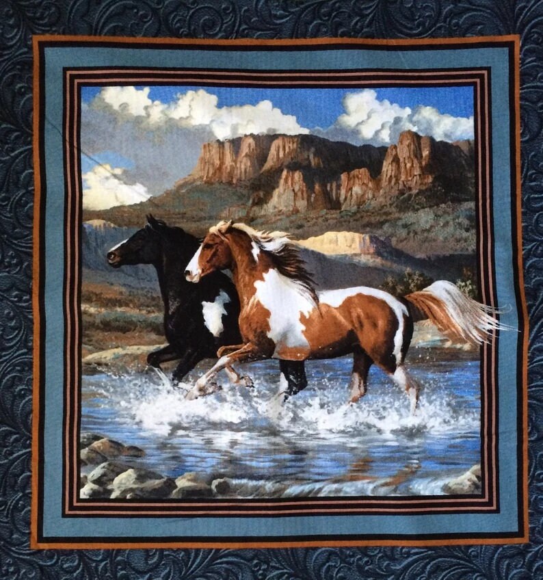 Horse Pillow Panel 36"x43", CP62550 Rhapsody West Fabric Panel, 4 separate Horse pictures