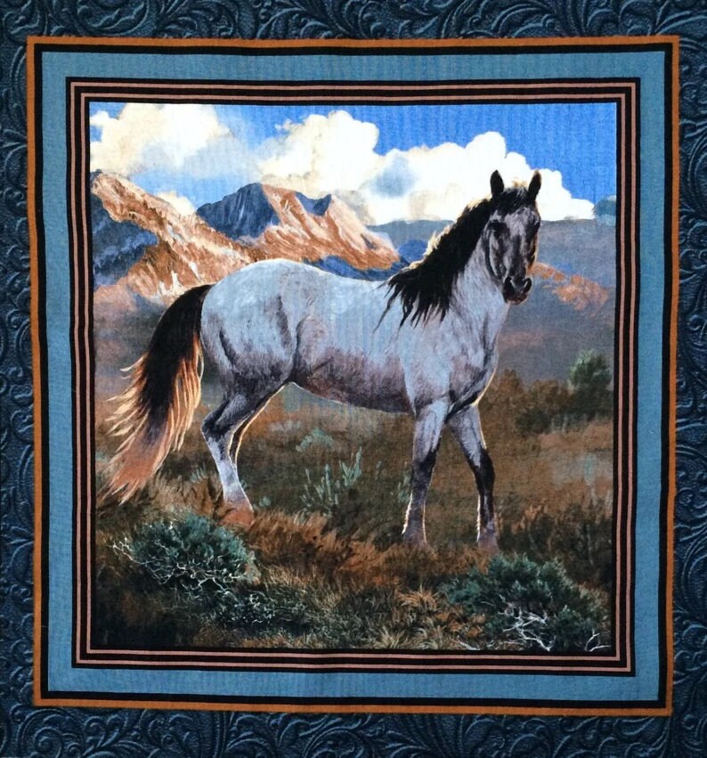 Horse Pillow Panel 36"x43", CP62550 Rhapsody West Fabric Panel, 4 separate Horse pictures