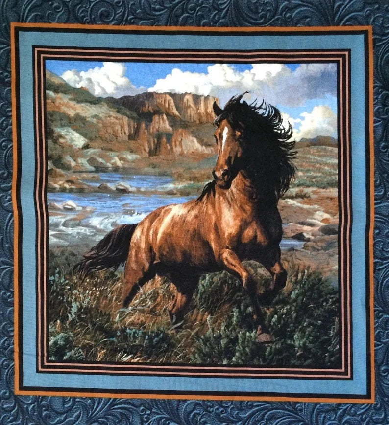 Horse Pillow Panel 36"x43", CP62550 Rhapsody West Fabric Panel, 4 separate Horse pictures