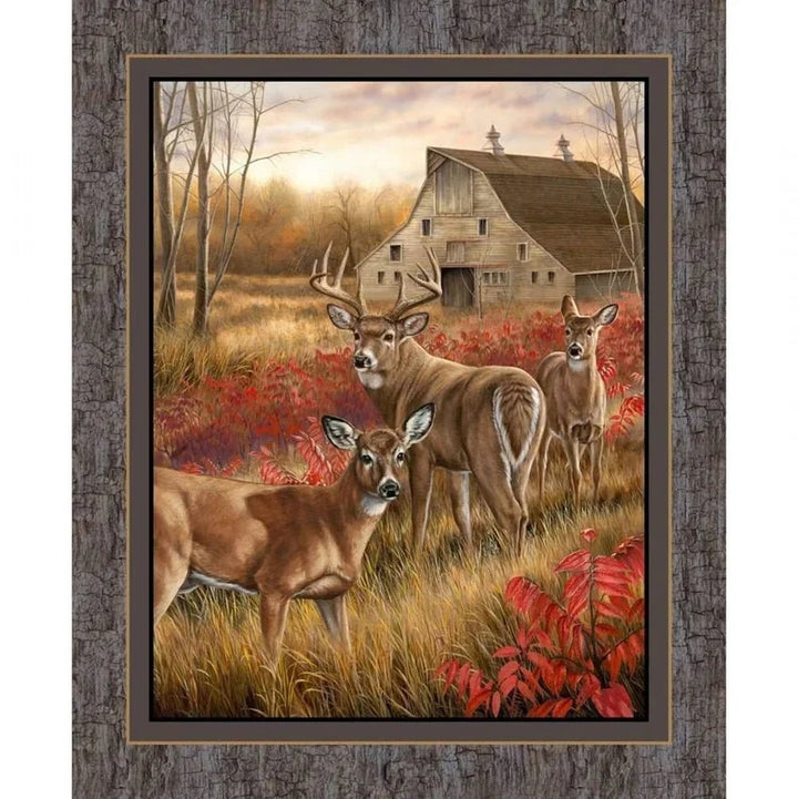 Deer Fabric Panel 36"x44", CP64255 Amongst the Shadows Lifting by Wild Wings, Deer Quilt Gift Wall Hanging