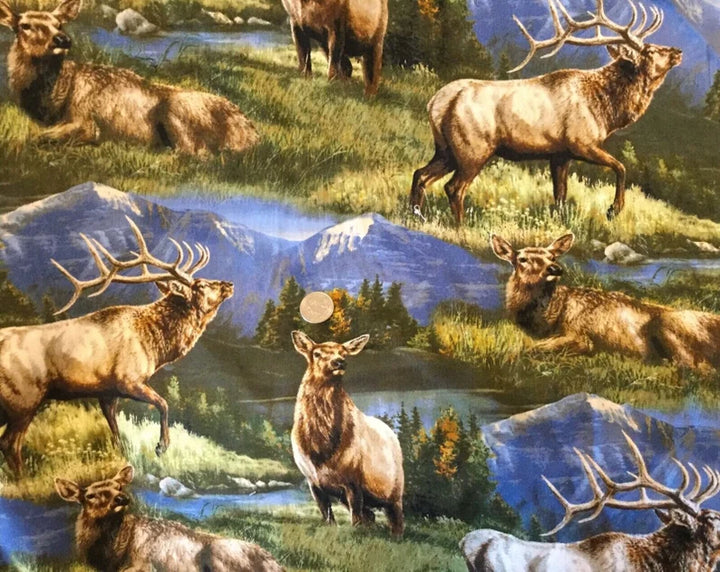 Elk Scenic Fabric 1/2 Yard, CP55742 Elkmont Ridge Elk Allover by Wild Wings, Elk Quilt Wall Hanging Placemats Table Runner