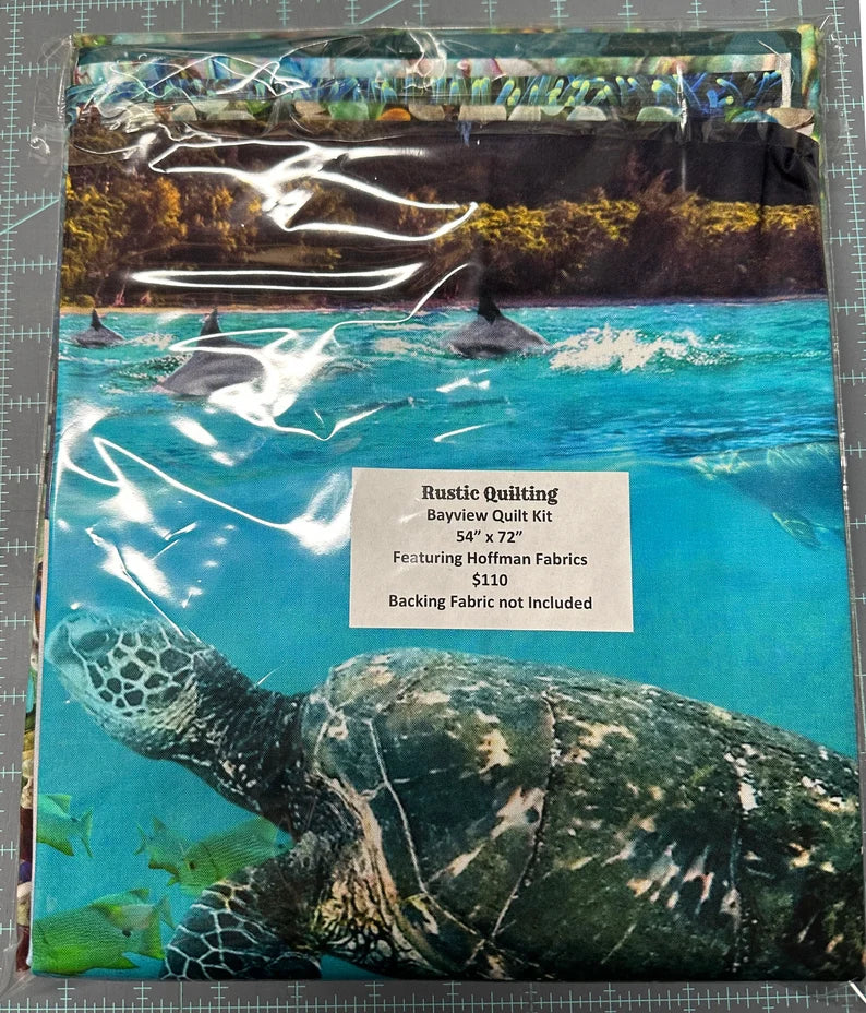 Turtle Quilt Kit 54"x72", Fabrics by Hoffman, Ocean Turtle Gifts Bed Quilt Home Decor Fish Mountains Caribbean Coral