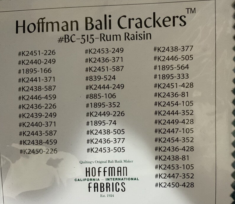 Rum Raisin Bali Crackers 10"x10", BC-515, 40 Precut Ten Inch Pieces, Hoffman Handpainted Batik Squares, RARE Discontinued, Gift Quilt Runner