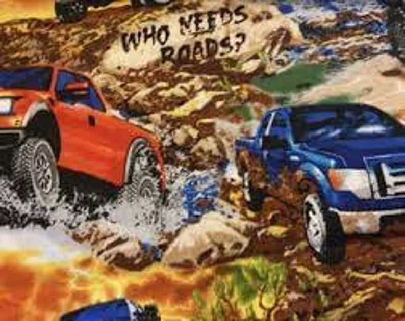 Ford F150 Truck Fabric Sold by the Half Yard, Who Needs Roads, Ford Truck Quilt Gift Bed Quilt Wall Hanging Placemats, Sykel Fabric