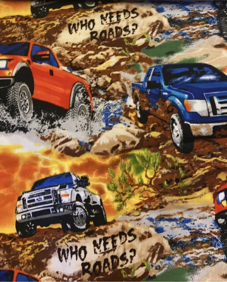 Ford F150 Truck Fabric Sold by the Half Yard, Who Needs Roads, Ford Truck Quilt Gift Bed Quilt Wall Hanging Placemats, Sykel Fabric