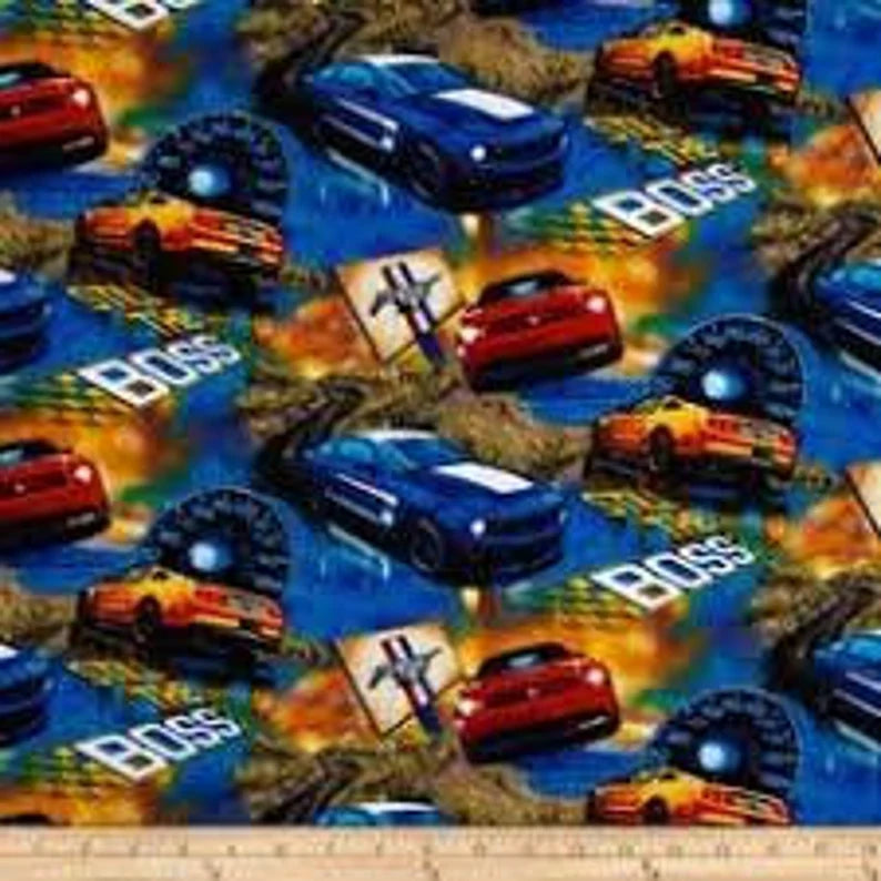 Ford Boss Mustang Fabric Sold by the Half Yard, Ford Boss Mustang Quilt Gift Bed Quilt Wall Hanging Placemats, Sykel Fabric