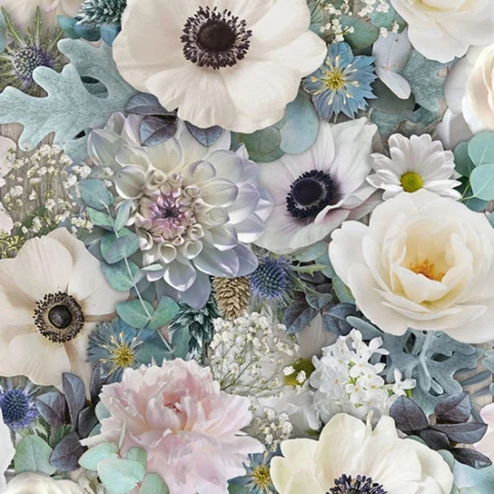Quilt Kit Farmhouse Blooms 59"x74", Hoffman Fabrics, Floral Gift Quilt Wall Hanging
