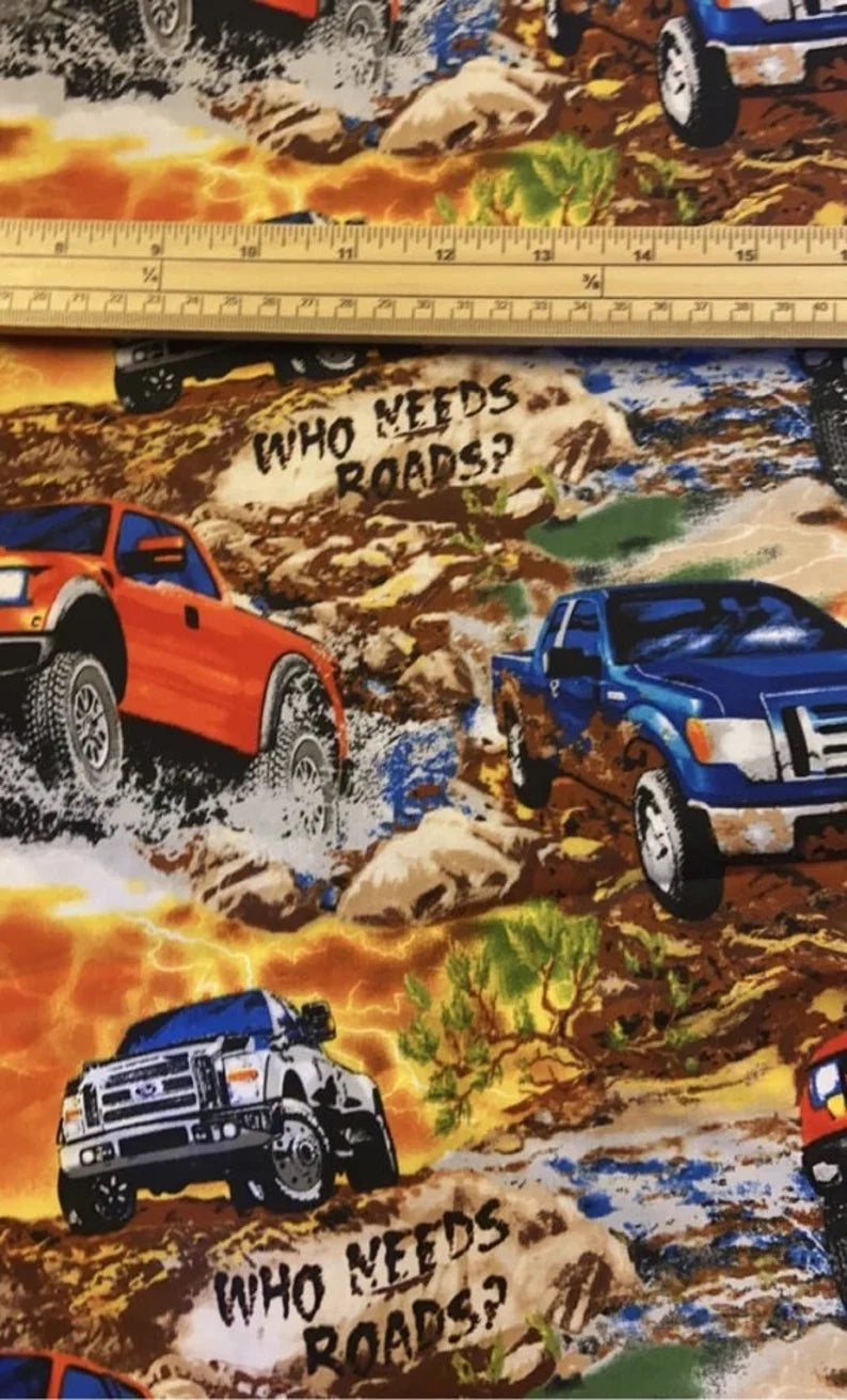 Ford F150 Truck Fabric Sold by the Half Yard, Who Needs Roads, Ford Truck Quilt Gift Bed Quilt Wall Hanging Placemats, Sykel Fabric