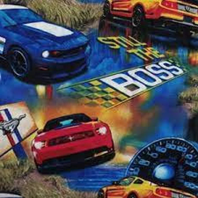 Ford Boss Mustang Fabric Sold by the Half Yard, Ford Boss Mustang Quilt Gift Bed Quilt Wall Hanging Placemats, Sykel Fabric