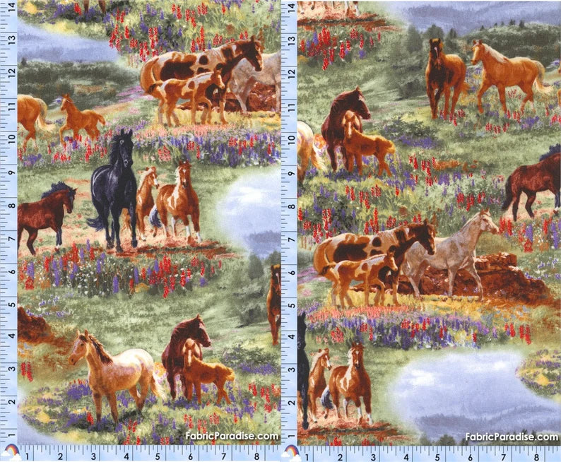 Horse Fabric 1/2 Yard, 8702 Wildflower Trails by Elizabeth's Studio, Horse Lovers Gift Bed Quilt Wall Hanging