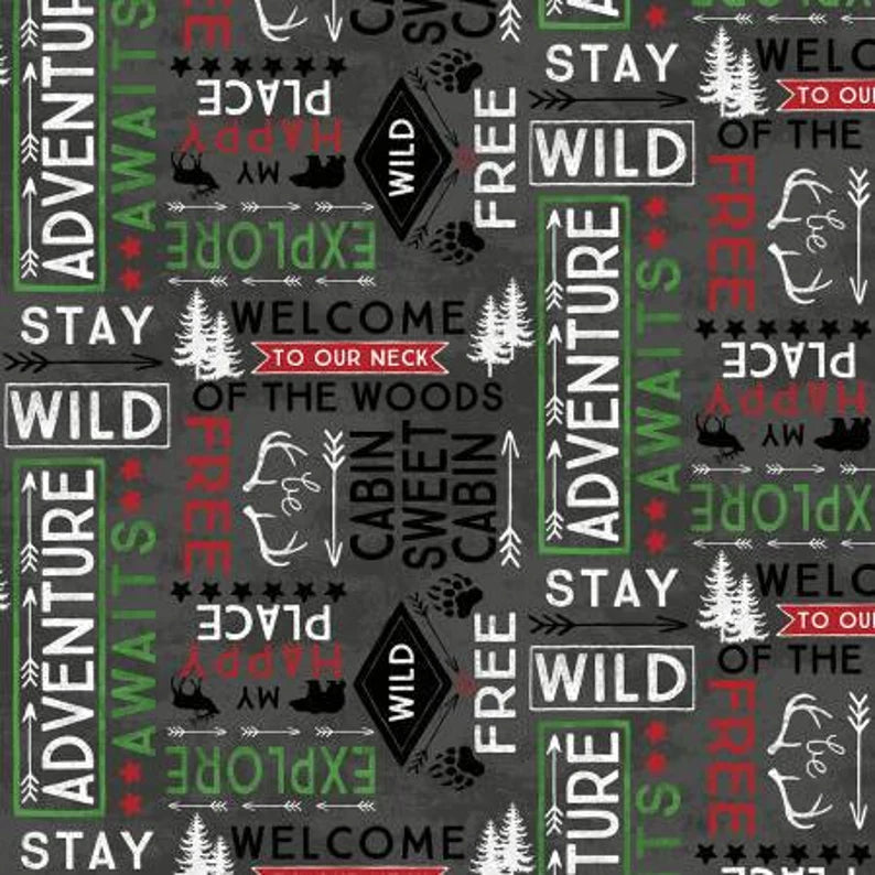 Quilt Kit 62"x86", Cabin Welcome FLANNEL by Wilmington, Red Colorway, Gray Animals Buffalo Plaid, Gift Flannel Bed Quilt