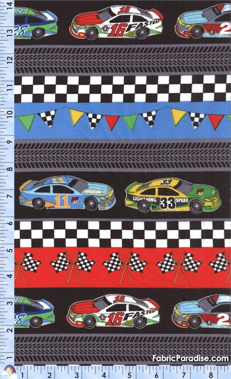 Quilt Kit 57"x65", Fast Track by Henry Glass, Raceway Gift Bed Quilt Crib Toddler Racecars Speedometer Tools Roadway