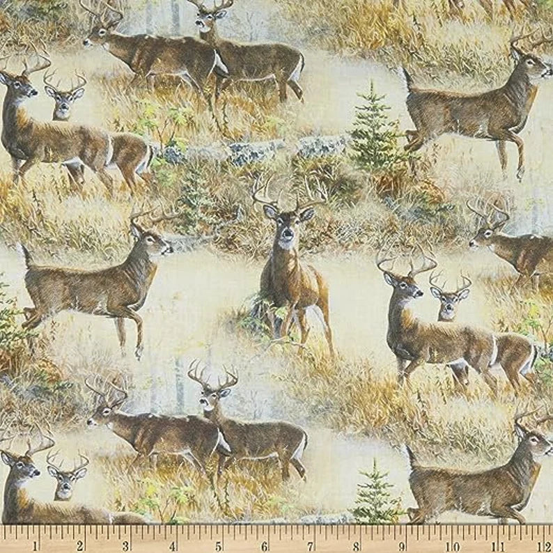 Deer Fabric 1/2 Yard, Walnut Grove 14342 Wild Wings, Deer in Sage Quilt Wall Hanging Bed Table Runner Placemat Buck Doe