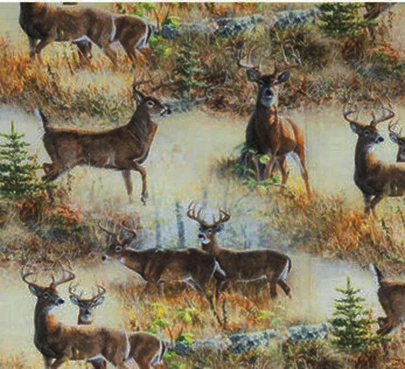 Deer Fabric 1/2 Yard, Walnut Grove 14342 Wild Wings, Deer in Sage Quilt Wall Hanging Bed Table Runner Placemat Buck Doe