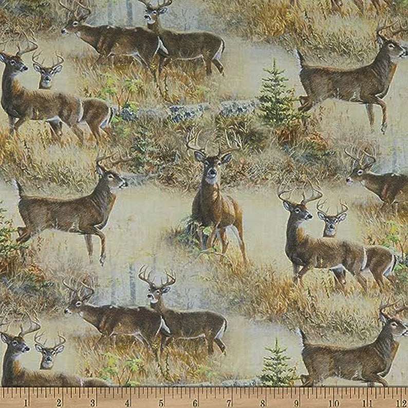 Deer Fabric 1/2 Yard, Walnut Grove 14342 Wild Wings, Deer in Sage Quilt Wall Hanging Bed Table Runner Placemat Buck Doe