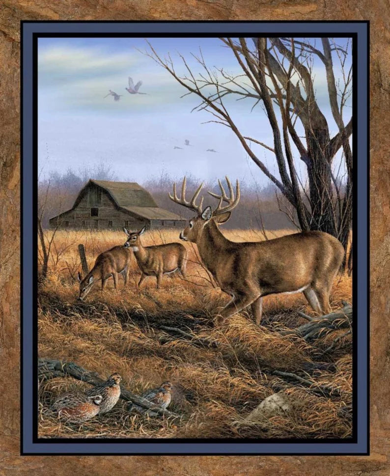 Deer Fabric Panel 36"x43", Eastern Edge Springs, LAST PANEL Deer Gift Bed Quilt Wall Hanging Placemats