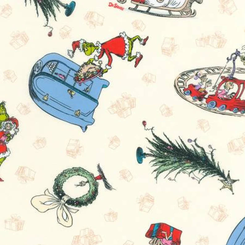 Grinch Fabric Sold by the Half Yard, ADED21775223 How the Grinch Stole Christmas by Robert Kaufman, Quilt Wall Hanging Placemats Runner