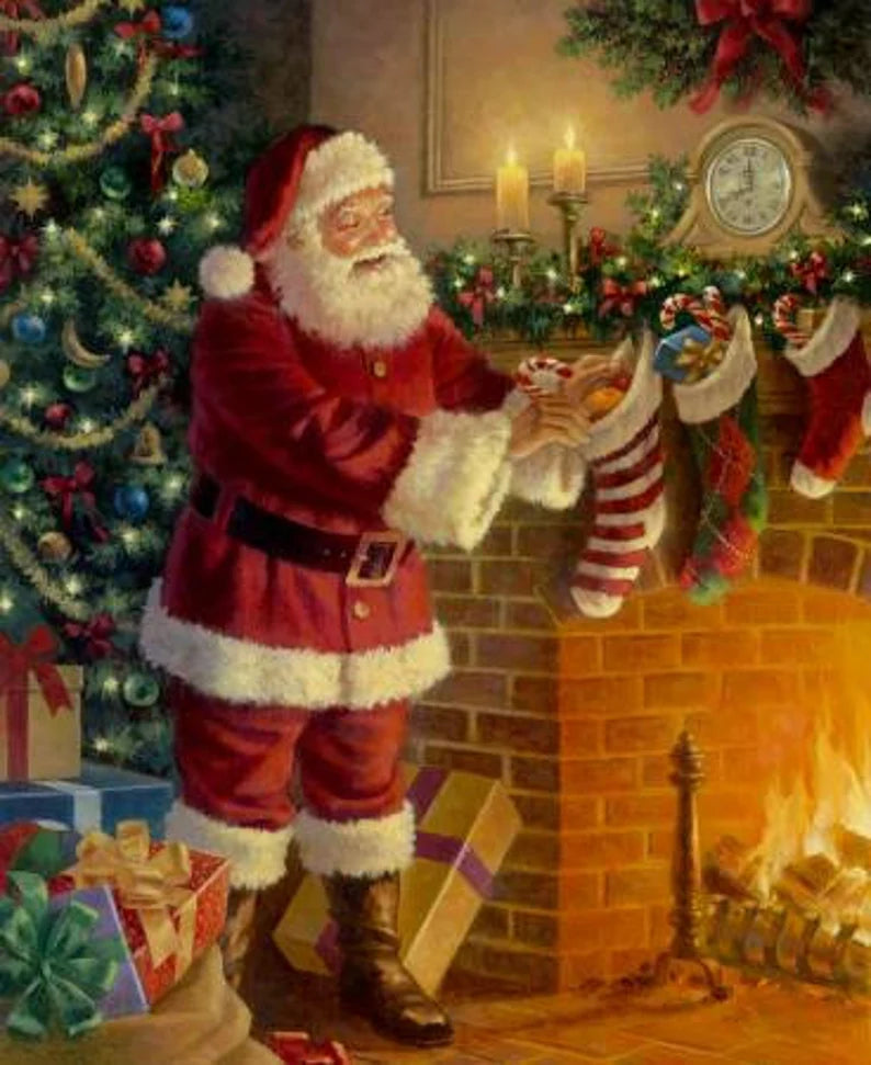 Santa Stockings Fabric Panel 36"x43", PD13670R A Nostalgic Christmas Riley Blake, Christmas Santa Bed Gift Quilt Wall Hanging