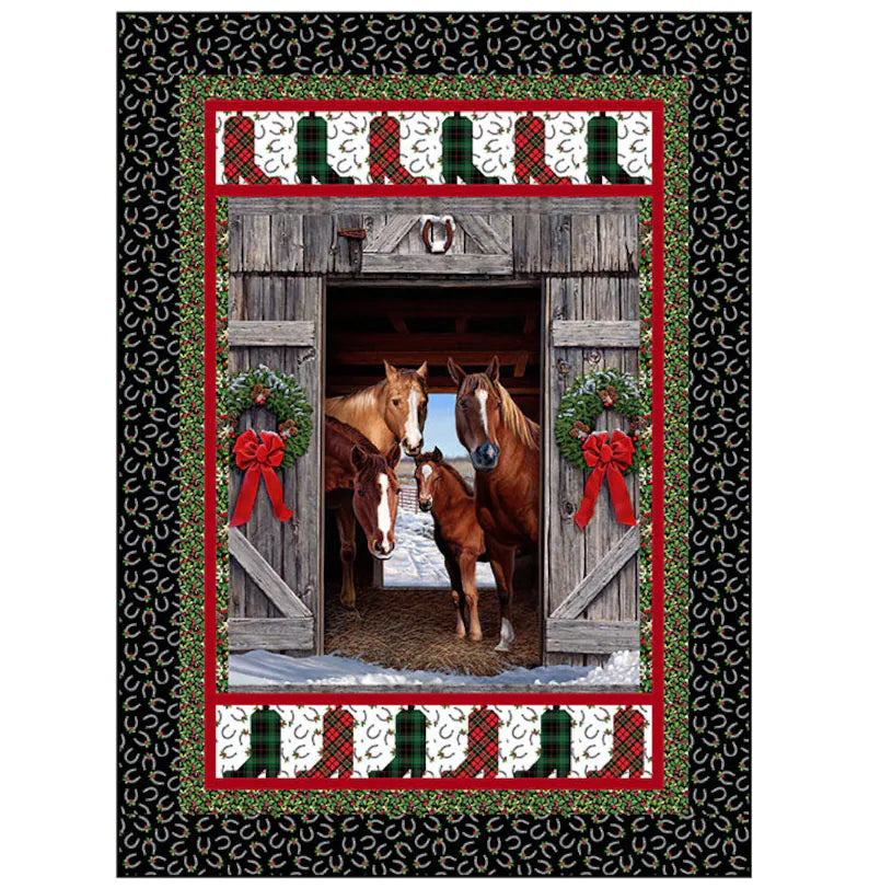Quilt Kit 52"x71" Christmas Horses, Hay Its Christmas by Northcott Fabrics, Horses in Stable Bed Gift Quilt Christmas Quilt Wall Hanging