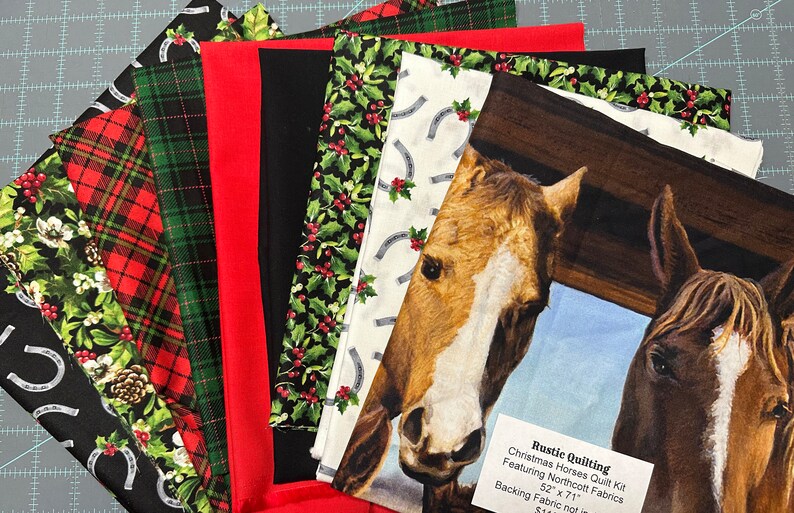 Quilt Kit 52"x71" Christmas Horses, Hay Its Christmas by Northcott Fabrics, Horses in Stable Bed Gift Quilt Christmas Quilt Wall Hanging