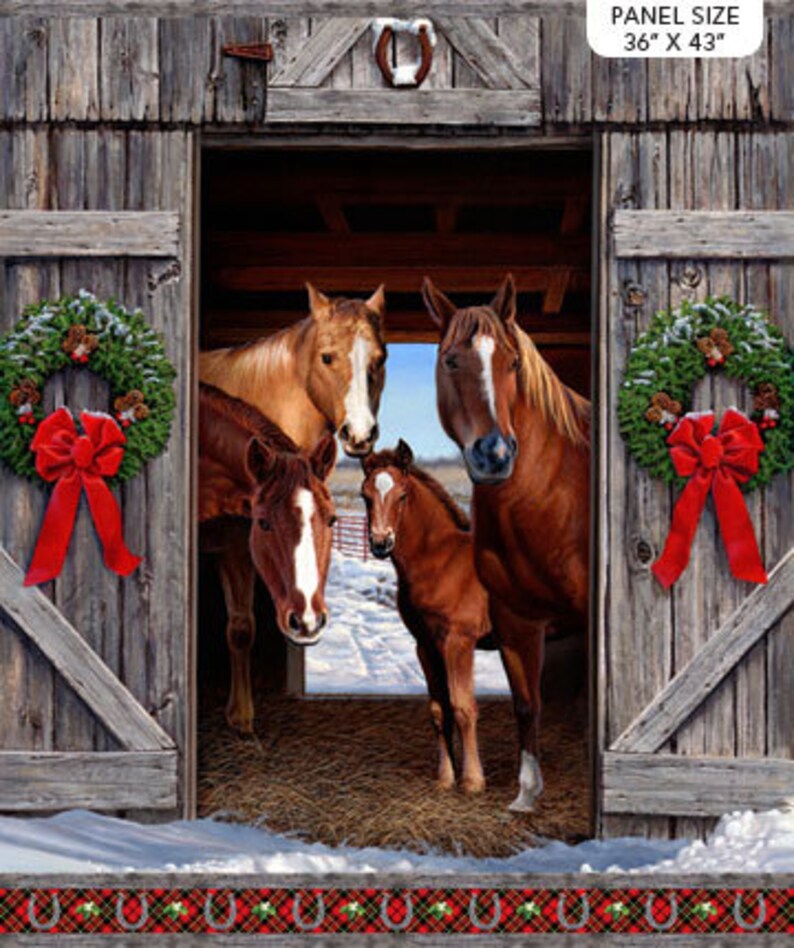 Quilt Kit 52"x71" Christmas Horses, Hay Its Christmas by Northcott Fabrics, Horses in Stable Bed Gift Quilt Christmas Quilt Wall Hanging