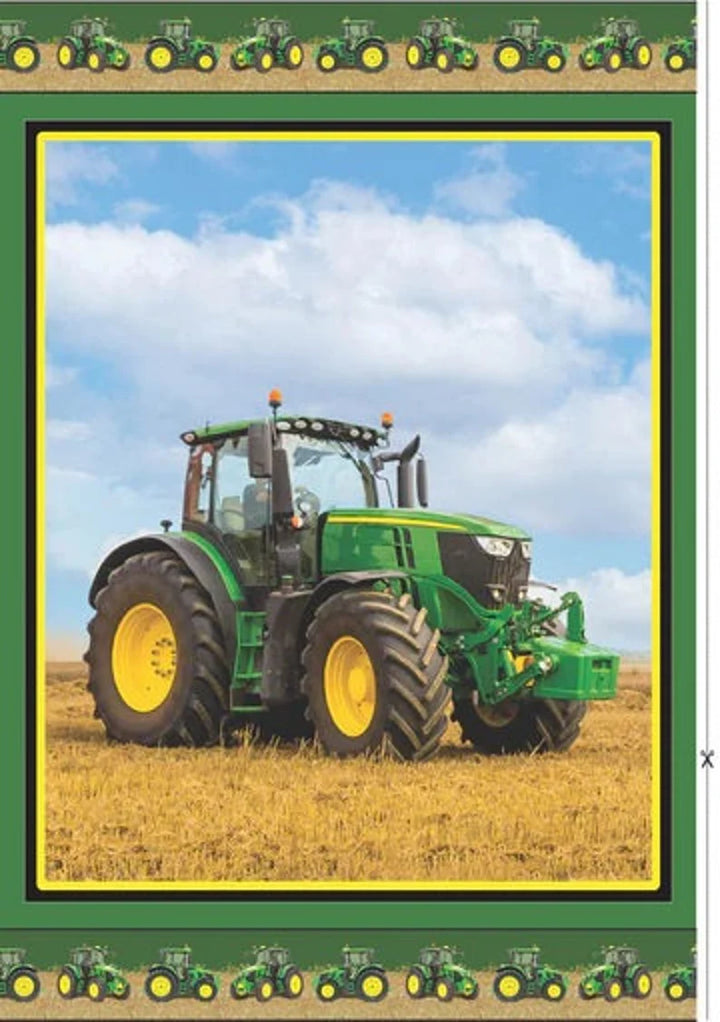 John Deere Tractor Fabric Panel 30"x43", Green Tractor, Farm Tractor Bed Quilt Wall Hanging