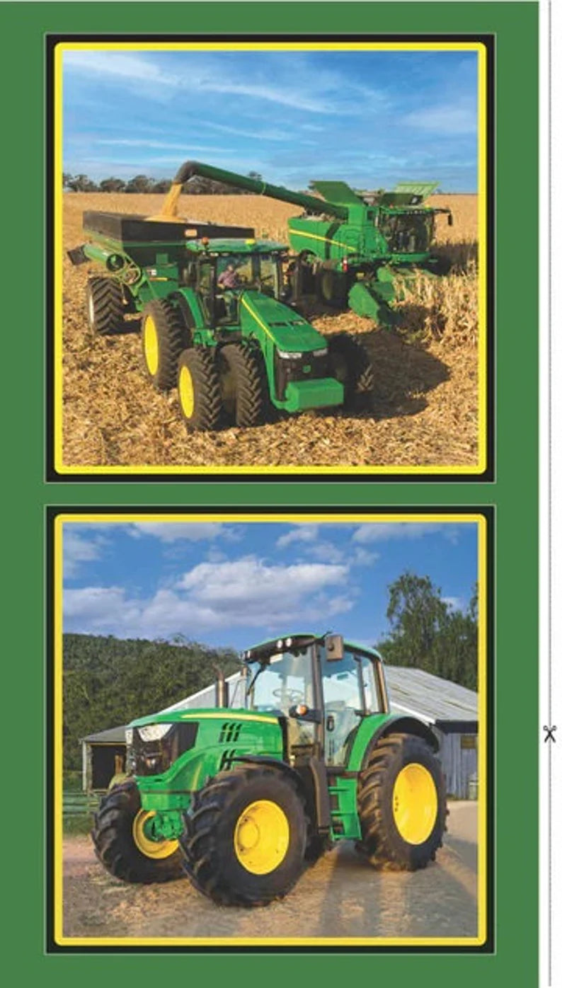 John Deere Tractor Fabric Panel 24"x43", Green Tractor, Farm Tractor Bed Quilt Wall Hanging