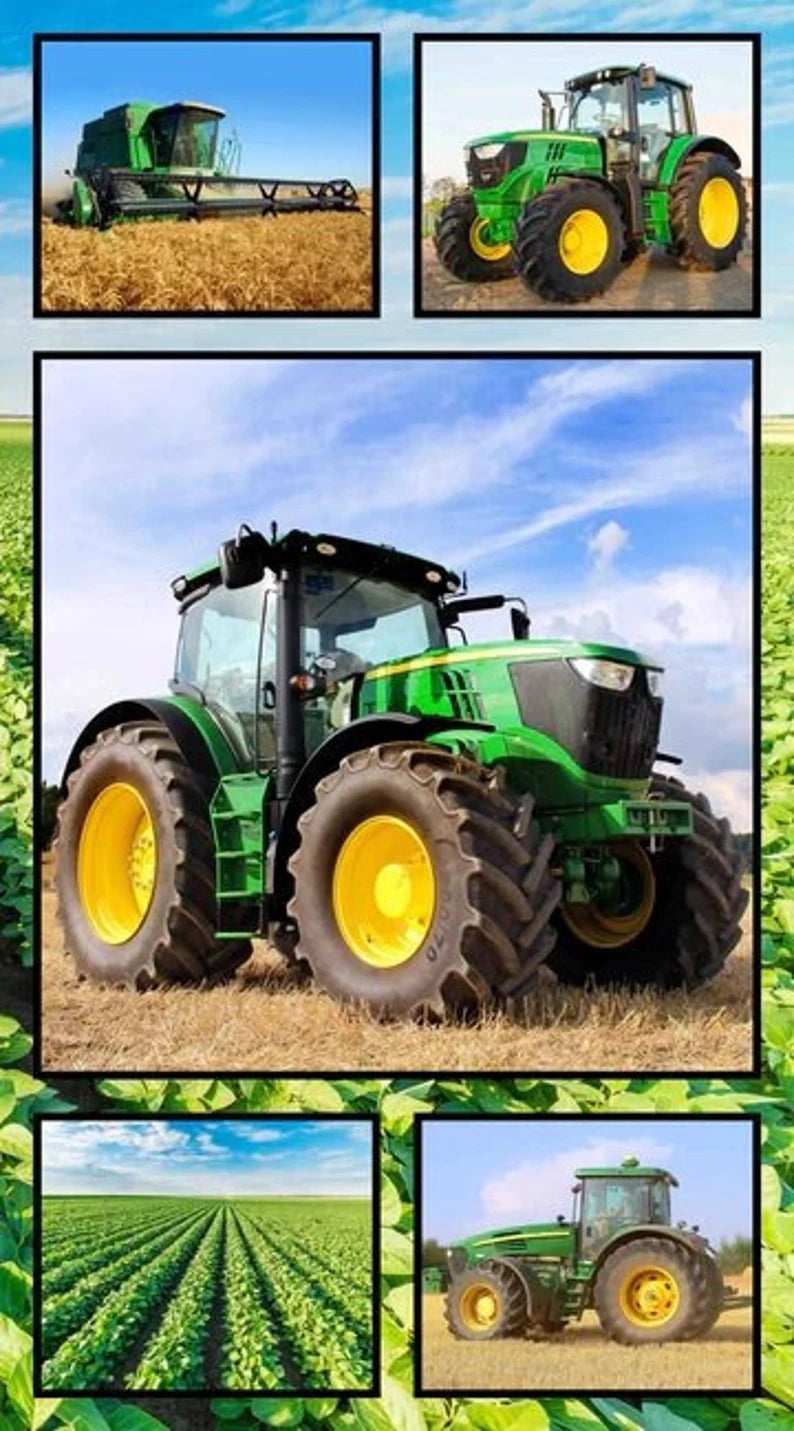 John Deere Tractor Fabric Panel 24"x43", Green Tractor, Farm Tractor Bed Quilt Wall Hanging