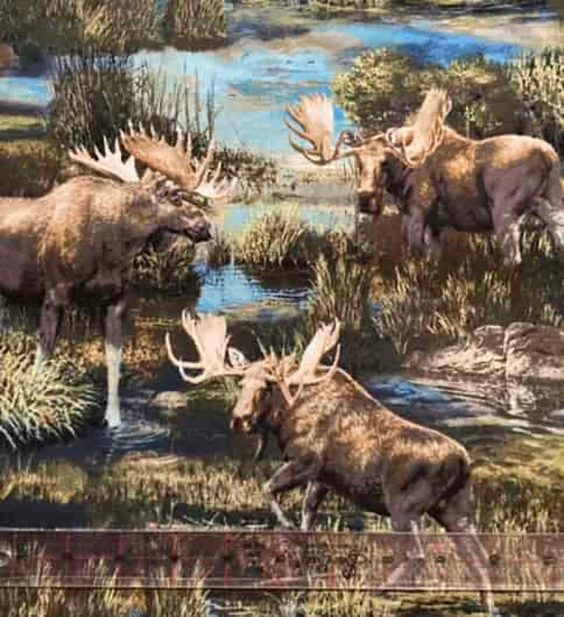 Moose Fabric 1/2 Yard, 1502 Helmsley Hill by Springs Creative, Moose Bed Gift Quilt Wall Hanging